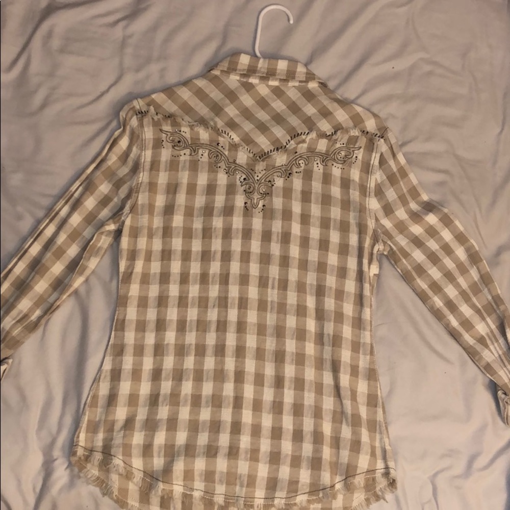 Miss me tan button up shirt